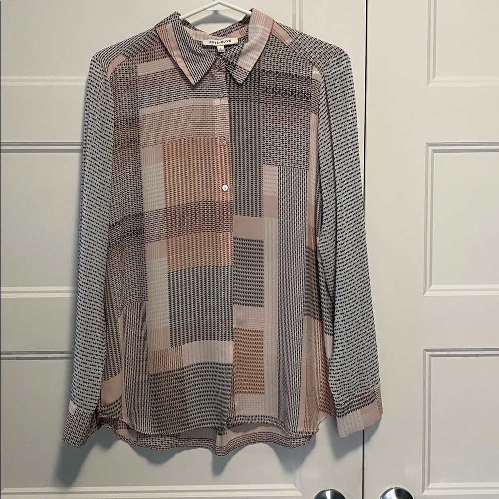 Rose & Olive Geometric Pattern Blouse
